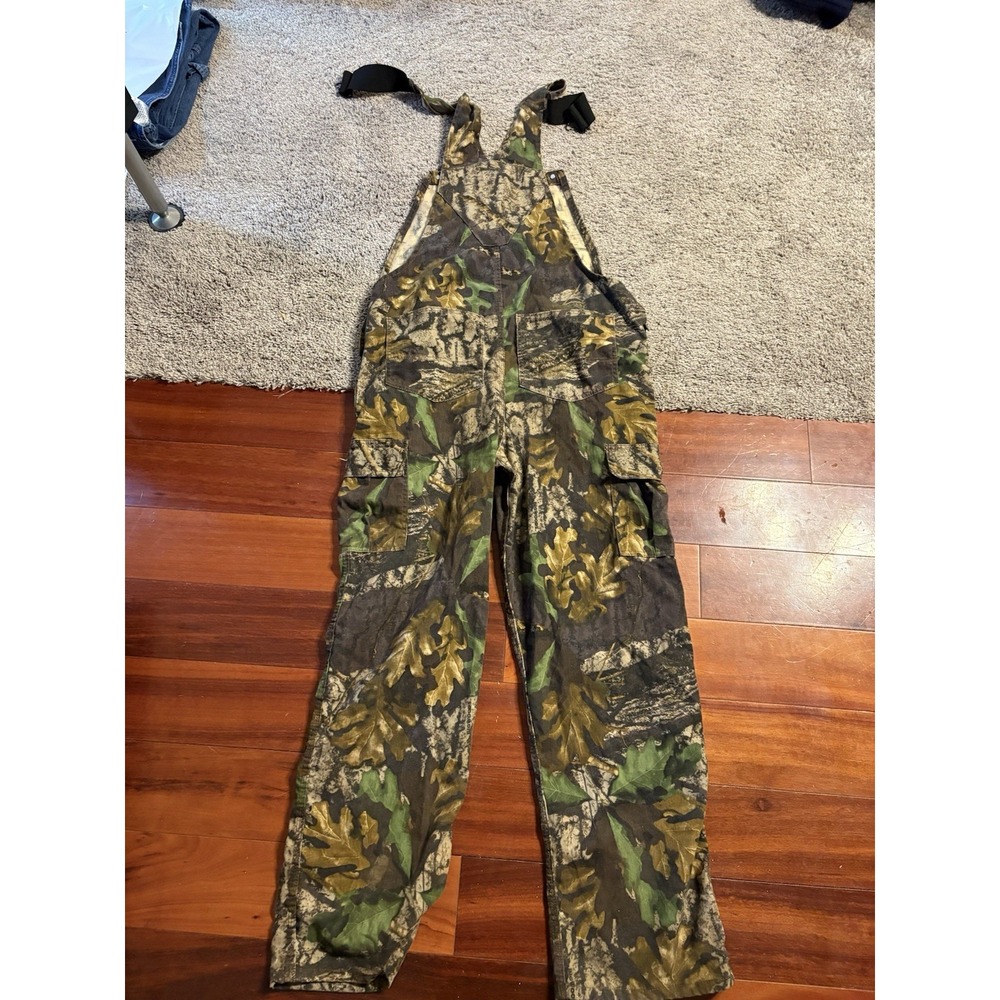 Mossy Oak Big Woods Jerzees Camo Bib Overalls Mens 36x32 Hunting Camouflage EUC